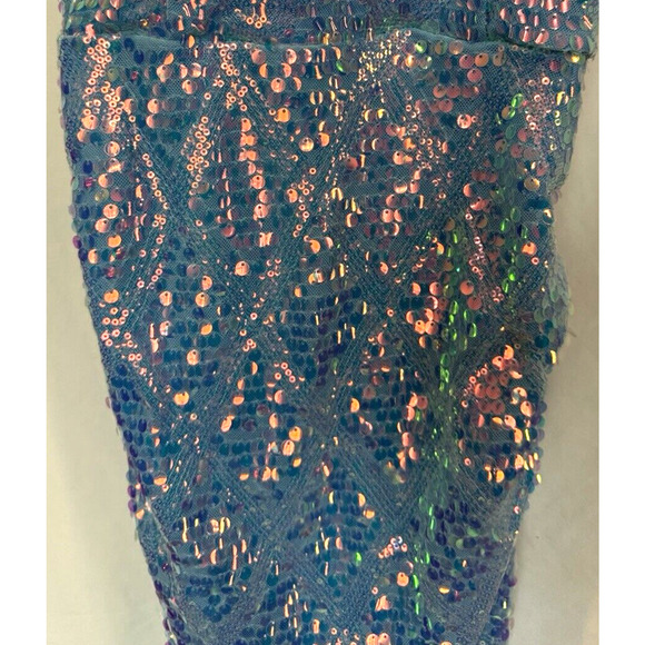MNK Ice‎ Blue Sequin Mini Bodycon Cocktail Party Dress Size L Glam Girly Y2K - Picture 4 of 12